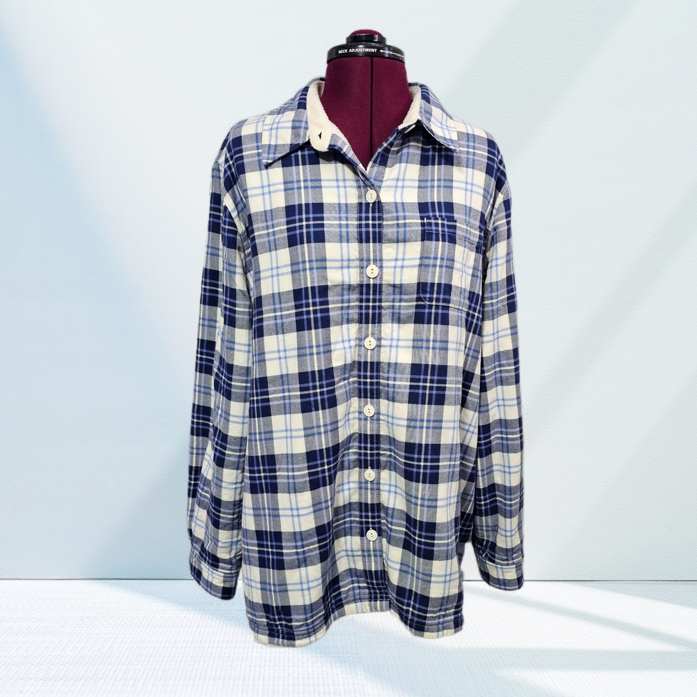 L.L.Bean Women's Fleece-Lined Flannel Shirt Button Front Plaid Shacket Jacket